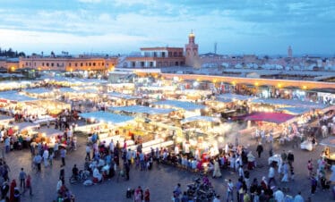 Busy night market in Jemaa el-Fnaa, Marrakech
