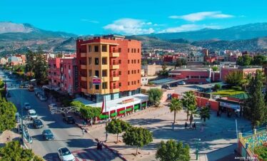 Vibrant modern buildings in a Moroccan city