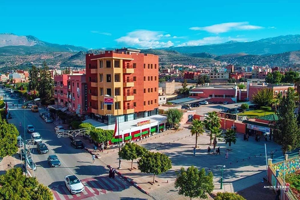 Vibrant modern buildings in a Moroccan city