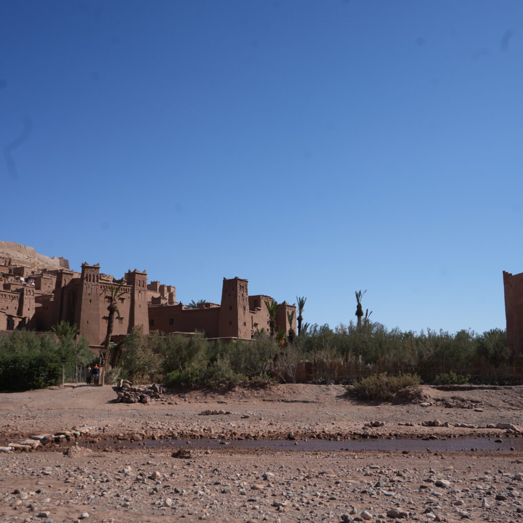 Ruins of a Moroccan fortress under a clear blue sky