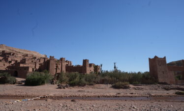 Ruins of a Moroccan fortress under a clear blue sky