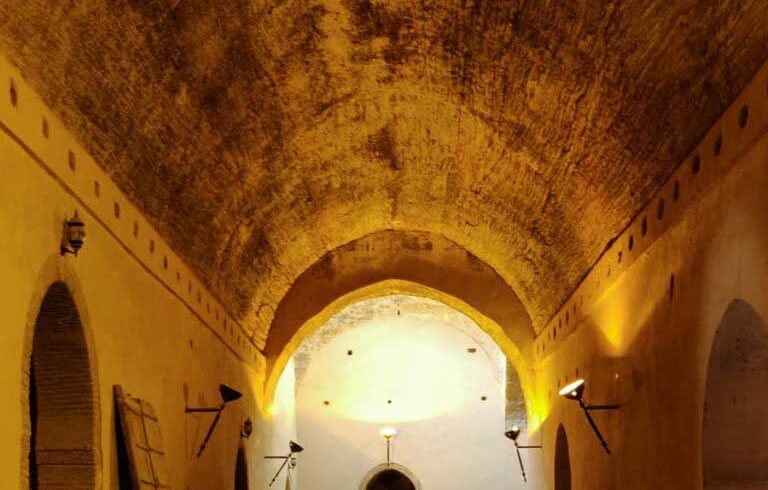 Fountain and tiles in Meknes courtyard