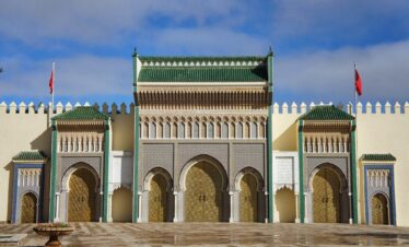Ornamental blue fountain built into a wall in Chefchaouen