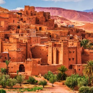 Ancient ksar made of red clay in Morocco