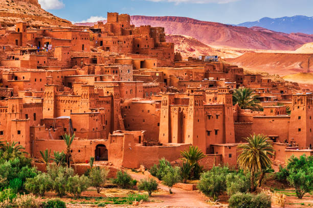 Ancient ksar made of red clay in Morocco