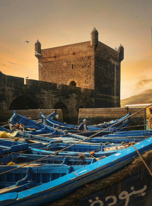 Traditional fishing boats in Essaouira harbor