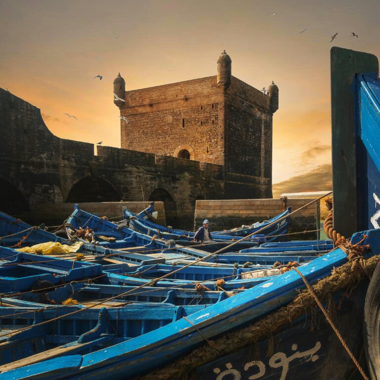 Traditional fishing boats in Essaouira harbor