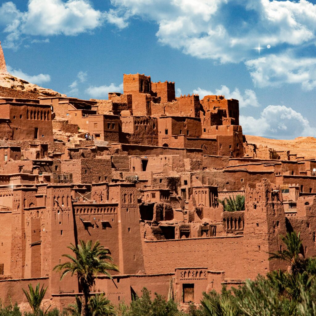 Traditional Moroccan village made of red clay buildings
