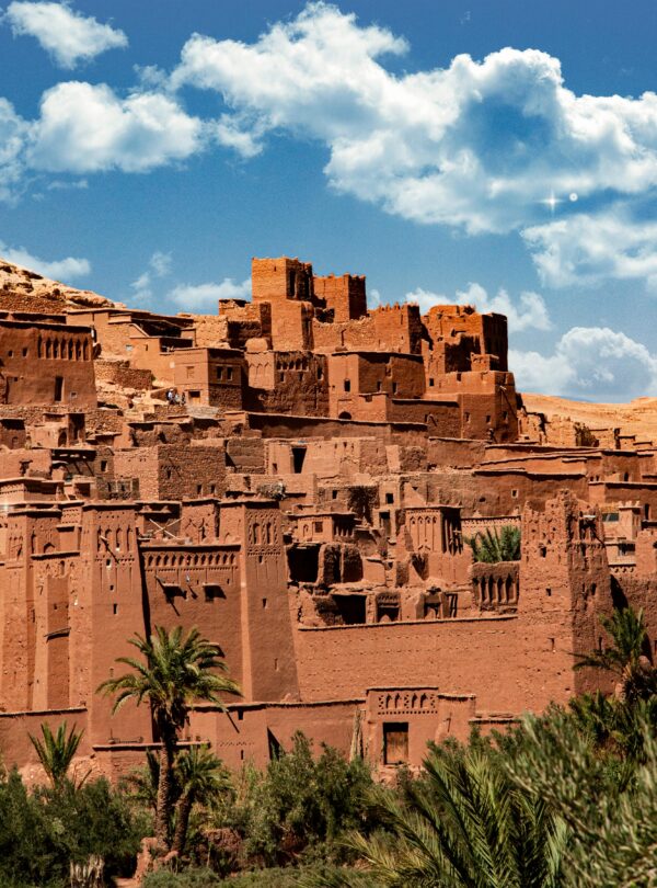 Traditional Moroccan village made of red clay buildings