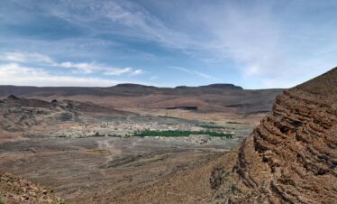 Aerial view of rocky landscape and valley in Morocco