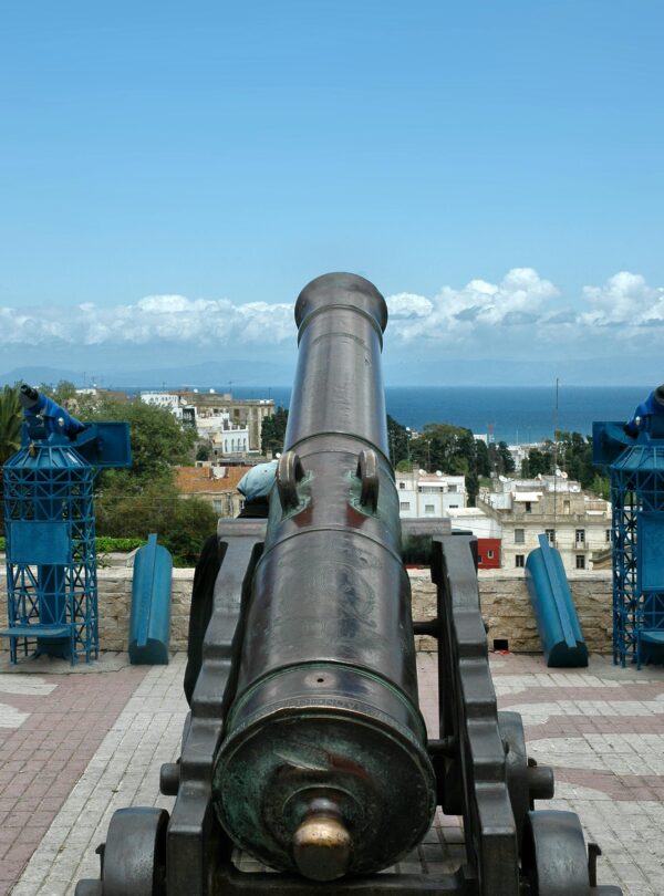 Old cannon facing the sea in a Moroccan coastal city
