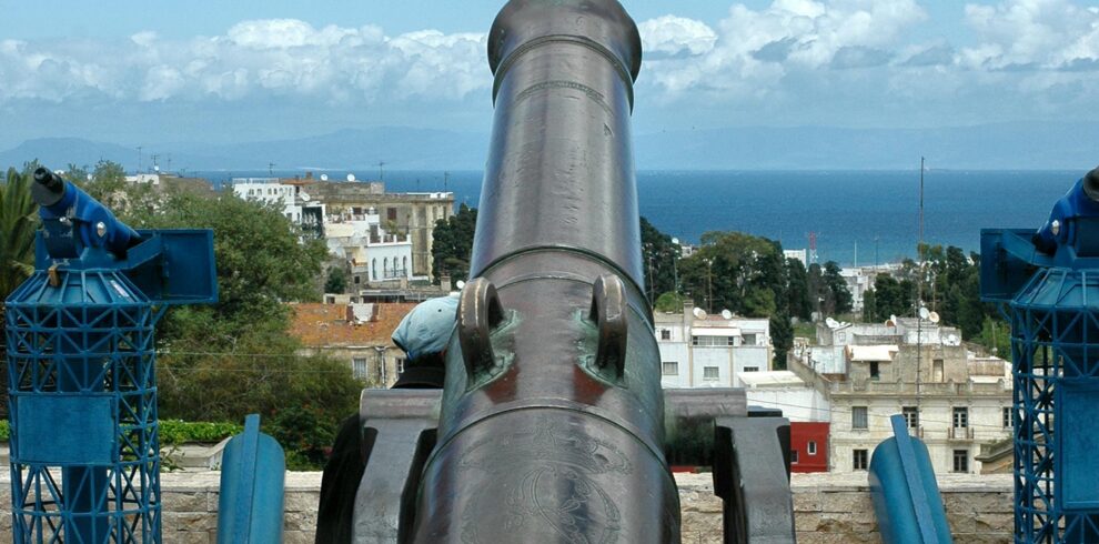 Old cannon facing the sea in a Moroccan coastal city