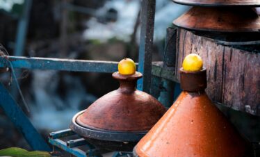Rocky canyon with sparse green vegetation