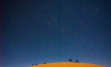 Starry sky above sand dunes in the Moroccan Sahara
