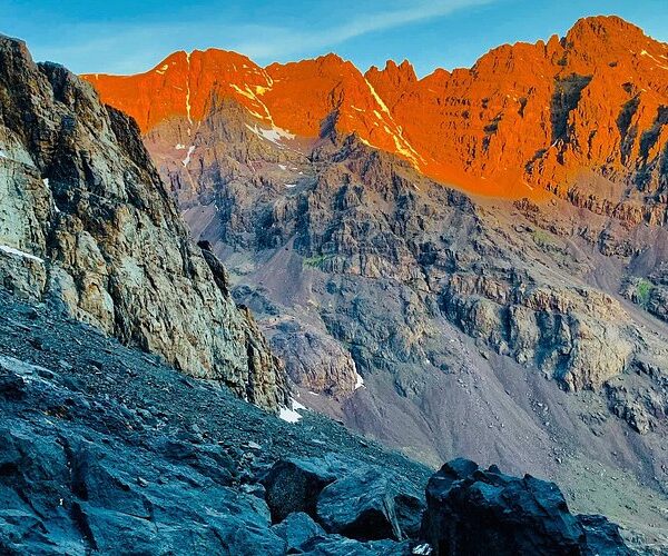 Colorful peaks with sharp ridges in Moroccan highlands
