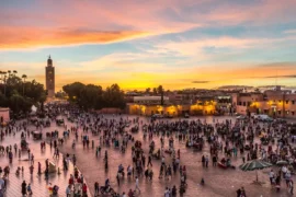 Evening glow in city square