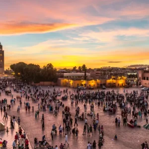 Evening glow in city square