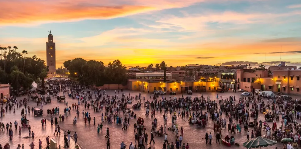 Evening glow in city square