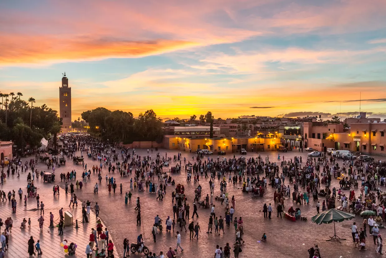 Evening glow in city square