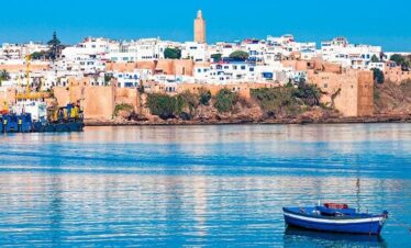 Blue boats and white medina of Rabat
