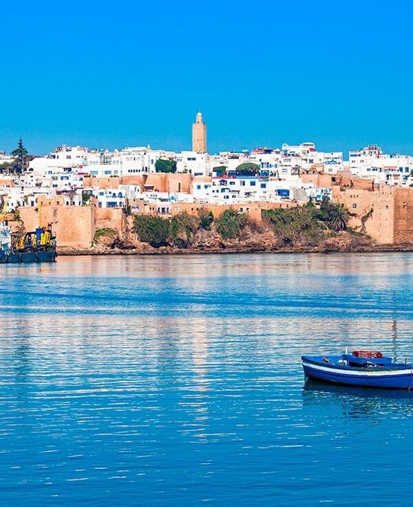 Blue boats and white medina of Rabat