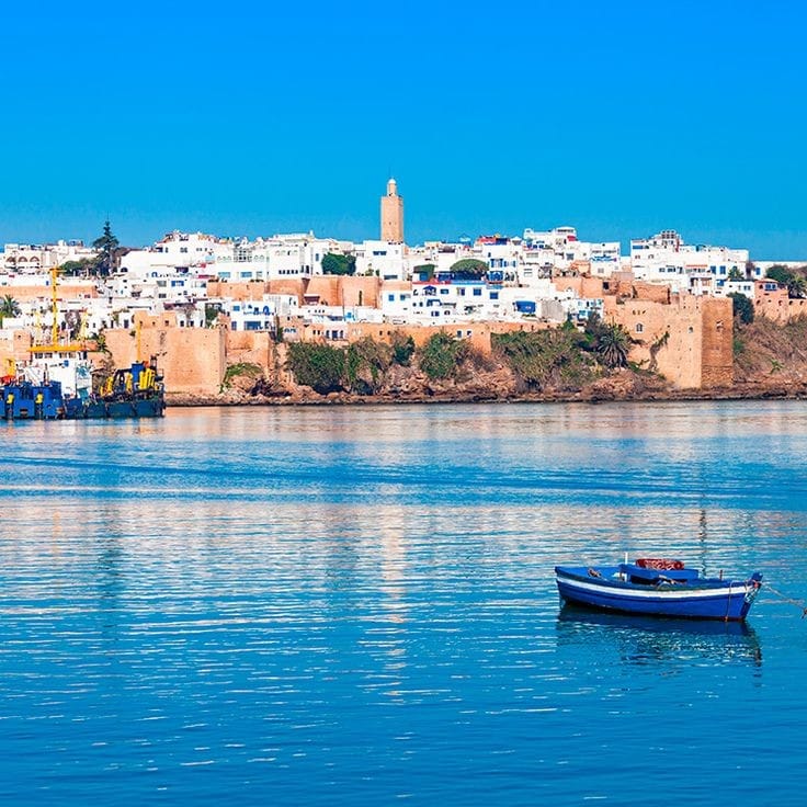 Blue boats and white medina of Rabat