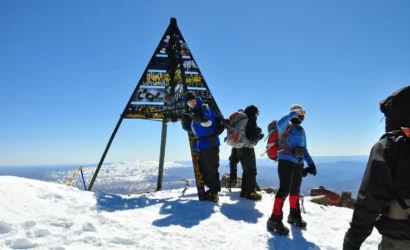 Hikers posing at Toubkal’s summit