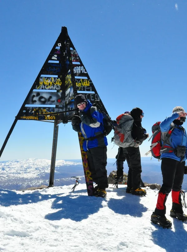 Hikers posing at Toubkal’s summit