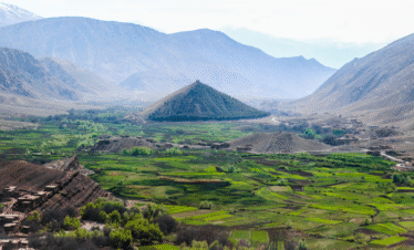 A small Moroccan village nestled in a mountainous landscape.