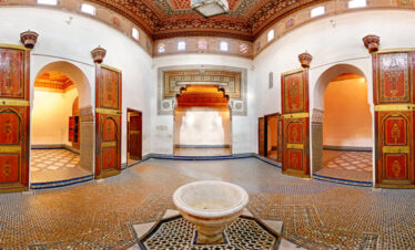 Elegant riad interior with sheer curtains