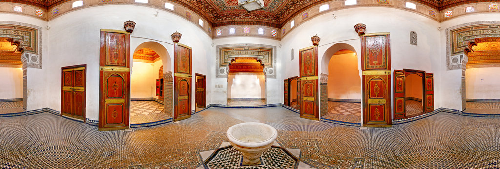 Elegant riad interior with sheer curtains