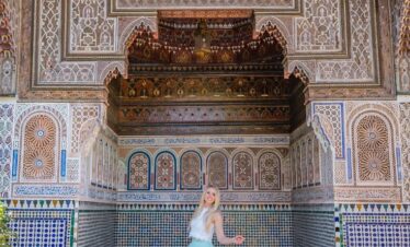 Ornate doorway and arches of a Moroccan riad
