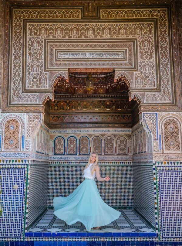 Ornate doorway and arches of a Moroccan riad