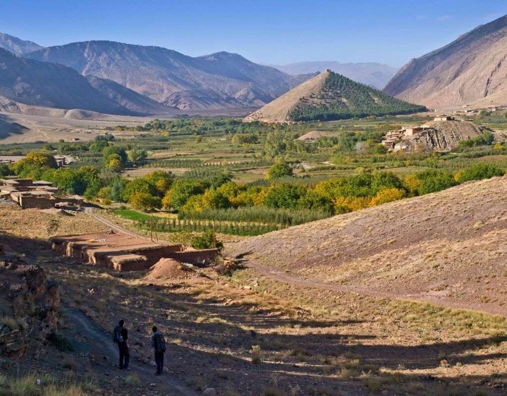Moroccan farmland and green plots in a hilly region.