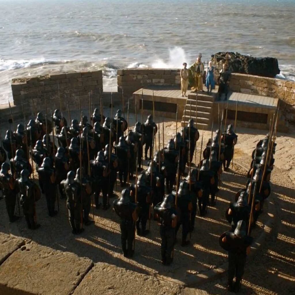 Jon Snow in black cloak from Game of Thrones Morocco set