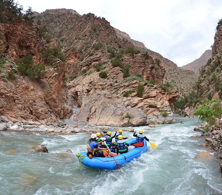 Group rafting down a Moroccan river