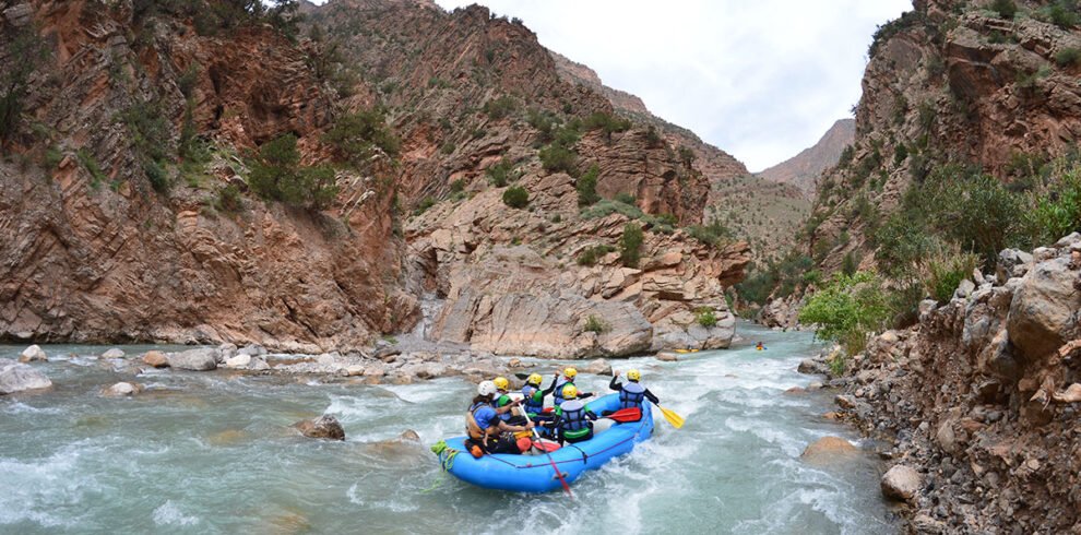 Group rafting down a Moroccan river