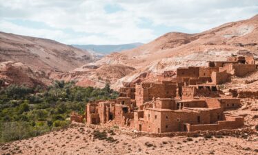A traditional Berber village at the base of a rocky hill