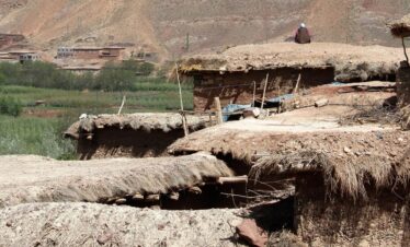 Stone house on a hill in the Moroccan countryside.