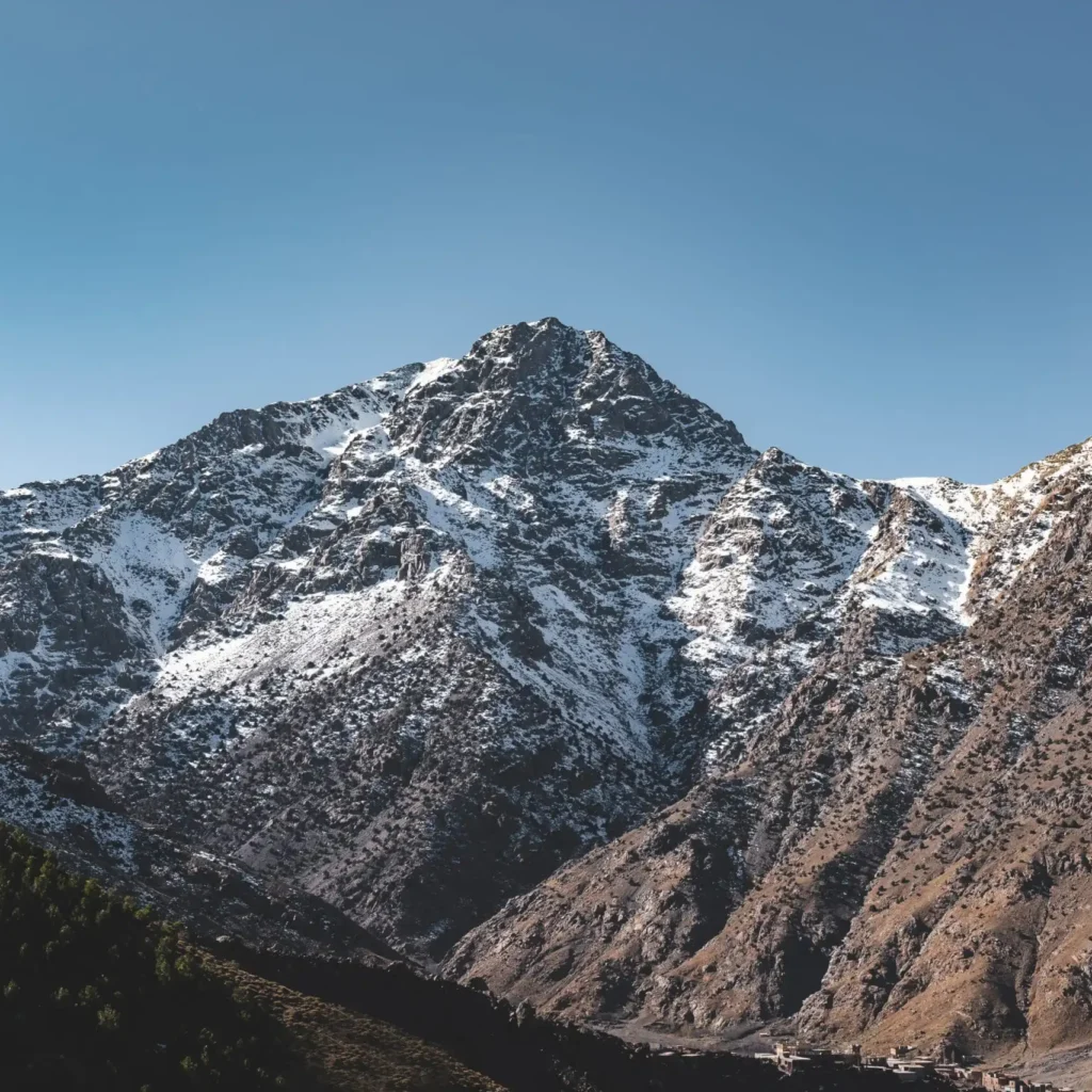 Snow-covered mountains in the High Atlas range.