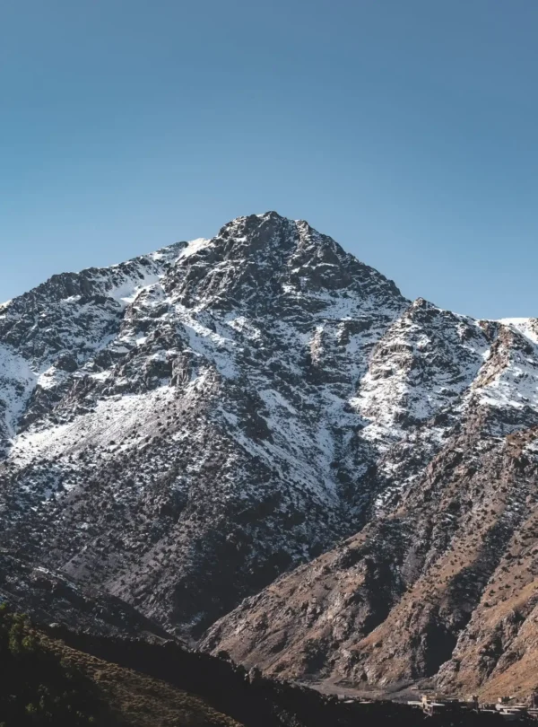 Snow-covered mountains in the High Atlas range.