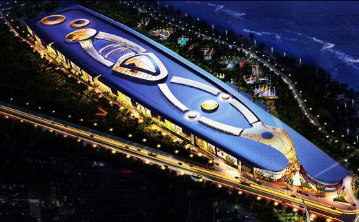 Lit-up stadium or arena with curved lights