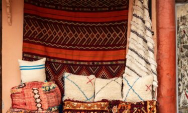 Koutoubia Mosque illuminated at night in Marrakech.