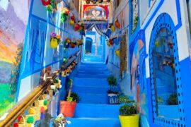 Colorful blue-painted alley in Chefchaouen