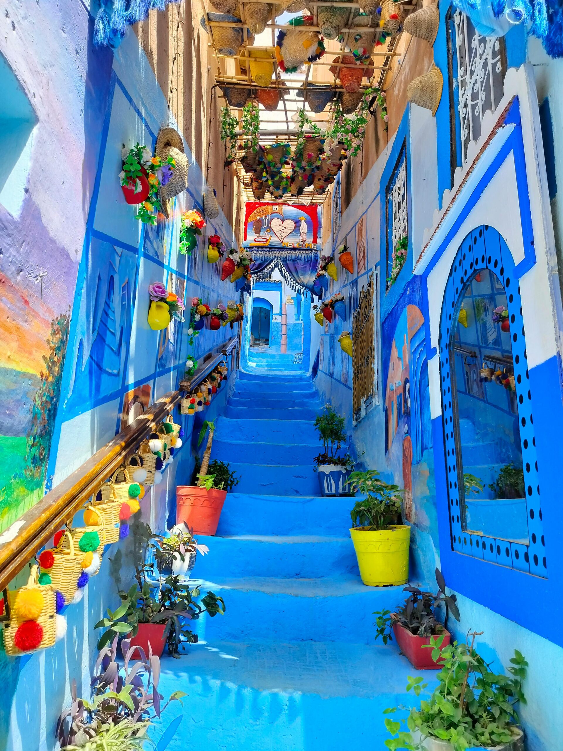 Colorful blue-painted alley in Chefchaouen