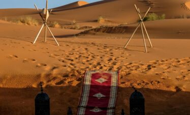Traditional desert setup with rugs and tents