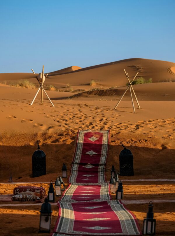 Traditional desert setup with rugs and tents