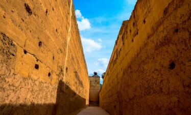 Palm-dotted desert valley at dusk
