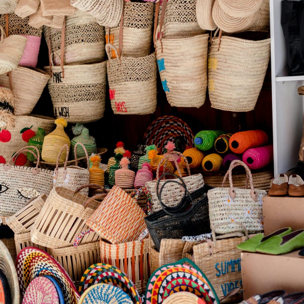 Open-air market in Marrakech with many stalls