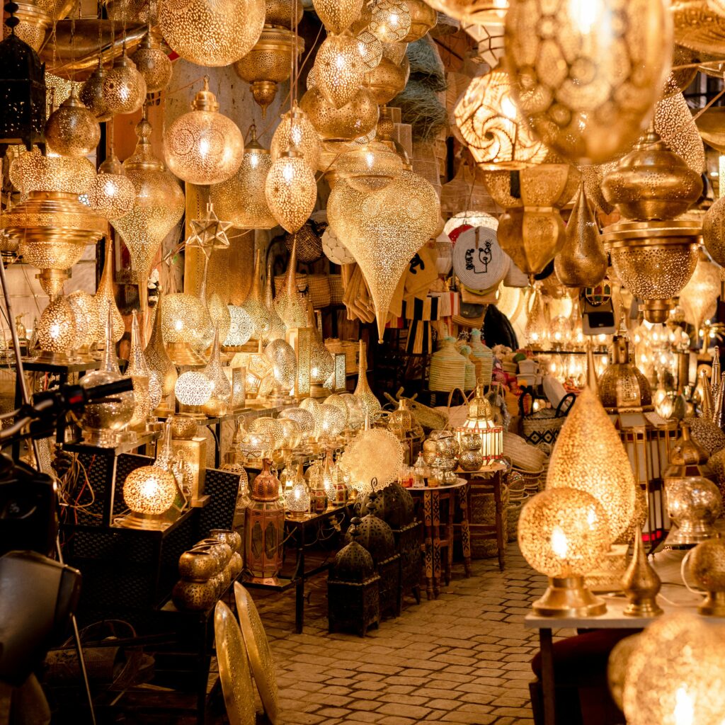 Colorful baskets and traditional crafts in the souk